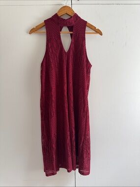 Women's Lace High-Neck A-Line Dress in Wine